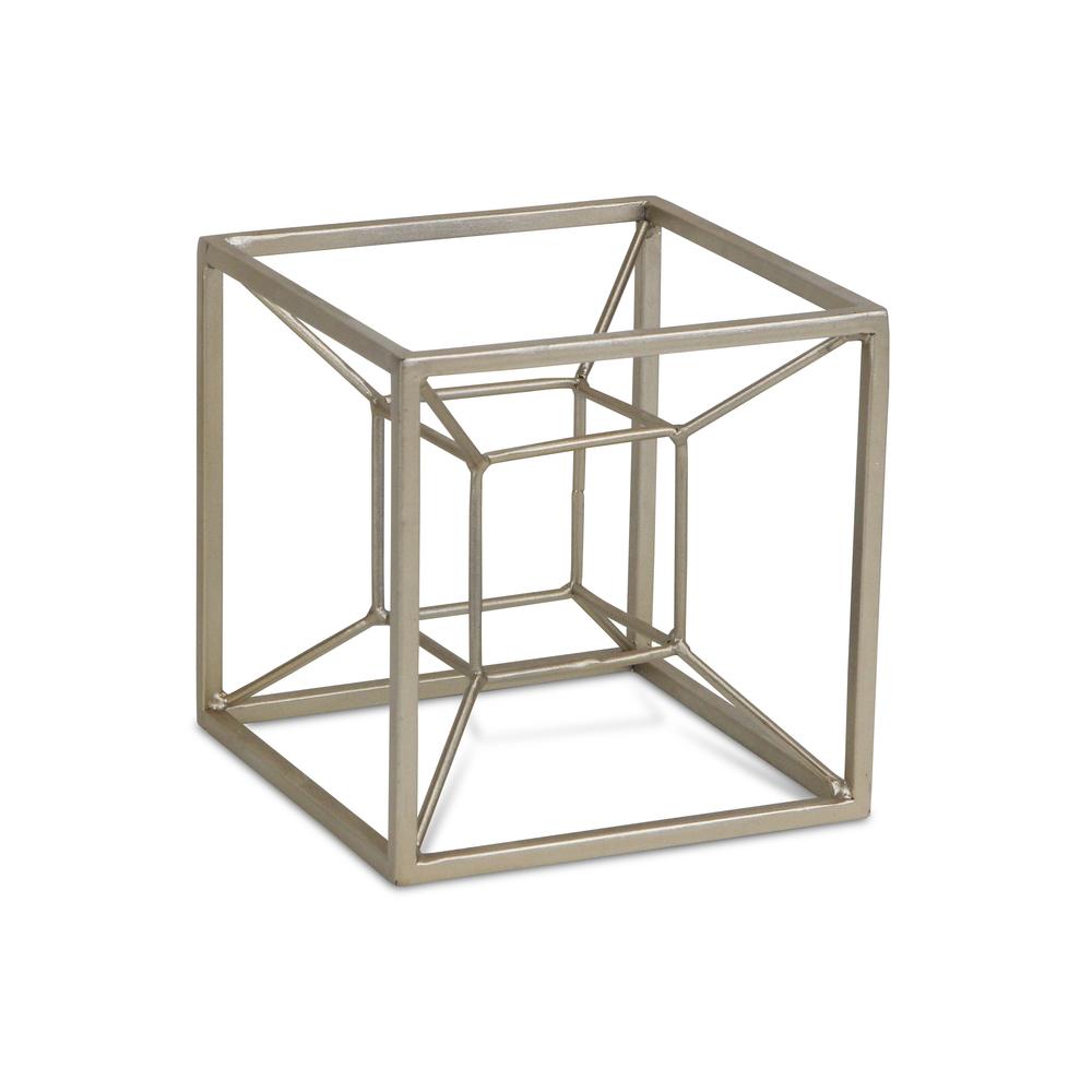 Metal 3D Cube Decorative Sculpture Champagne. Picture 1