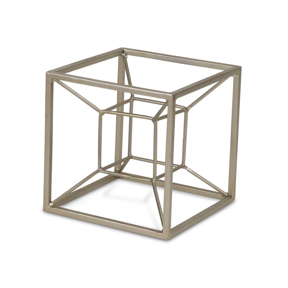 Metal 3D Cube Decorative Sculpture Champagne. Picture 2