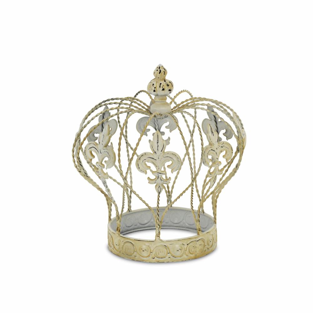 Vintage Look Fleur de Lis Gold Crown Sculpture White. Picture 2