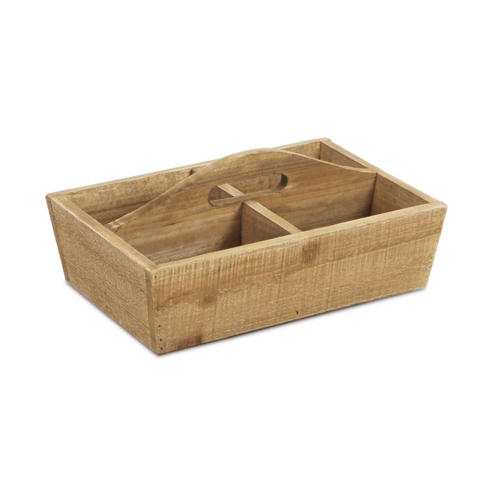 Four Compartment Wooden Caddy Brown. Picture 1