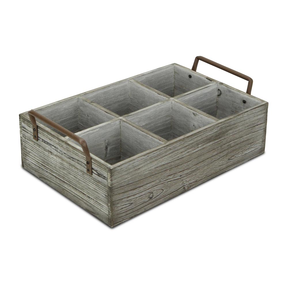 Rustic Graywash Six Slot Wooden Caddy. Picture 1