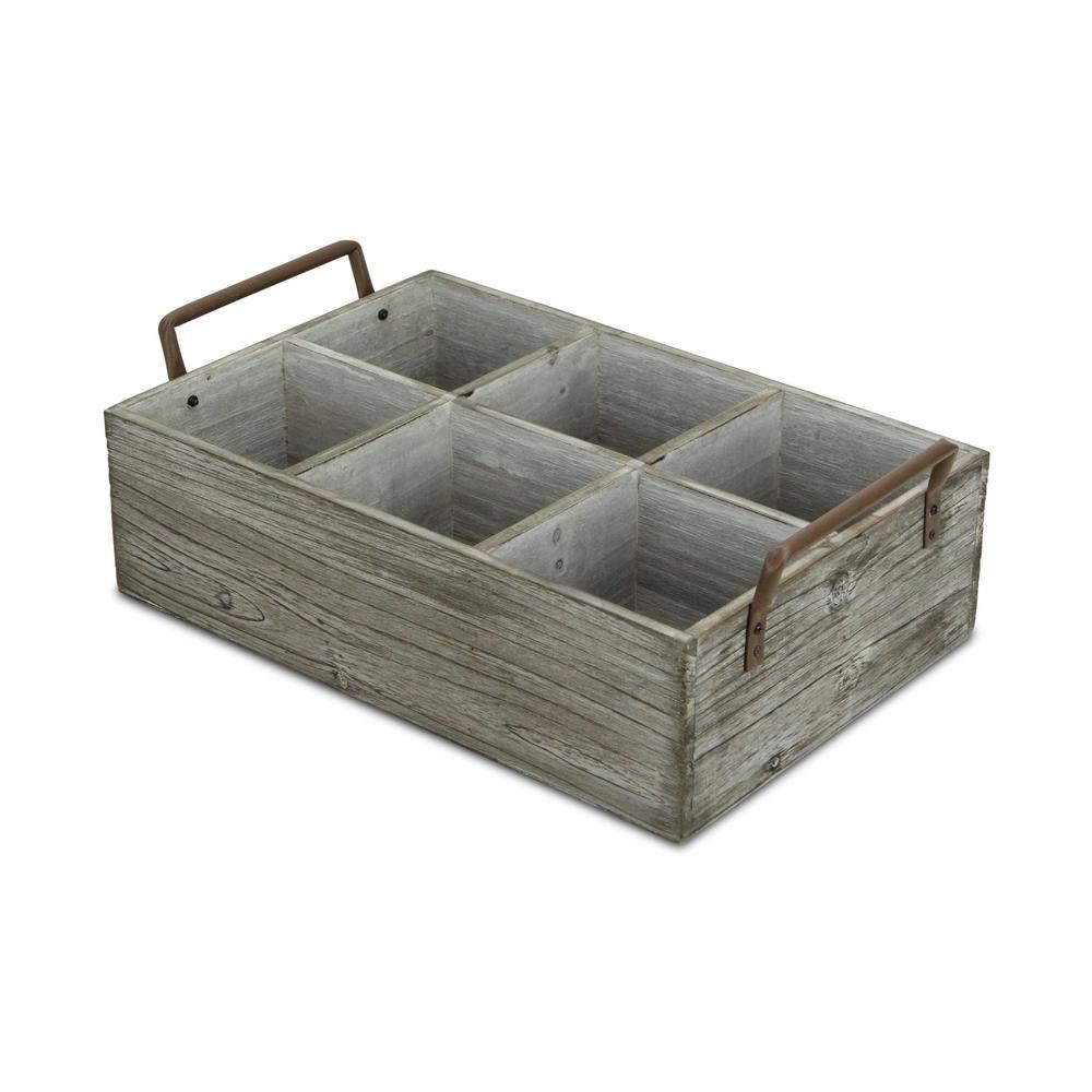 Rustic Graywash Six Slot Wooden Caddy. Picture 2