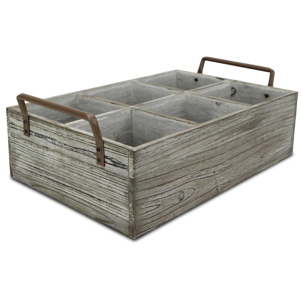 Rustic Graywash Six Slot Wooden Caddy. Picture 3