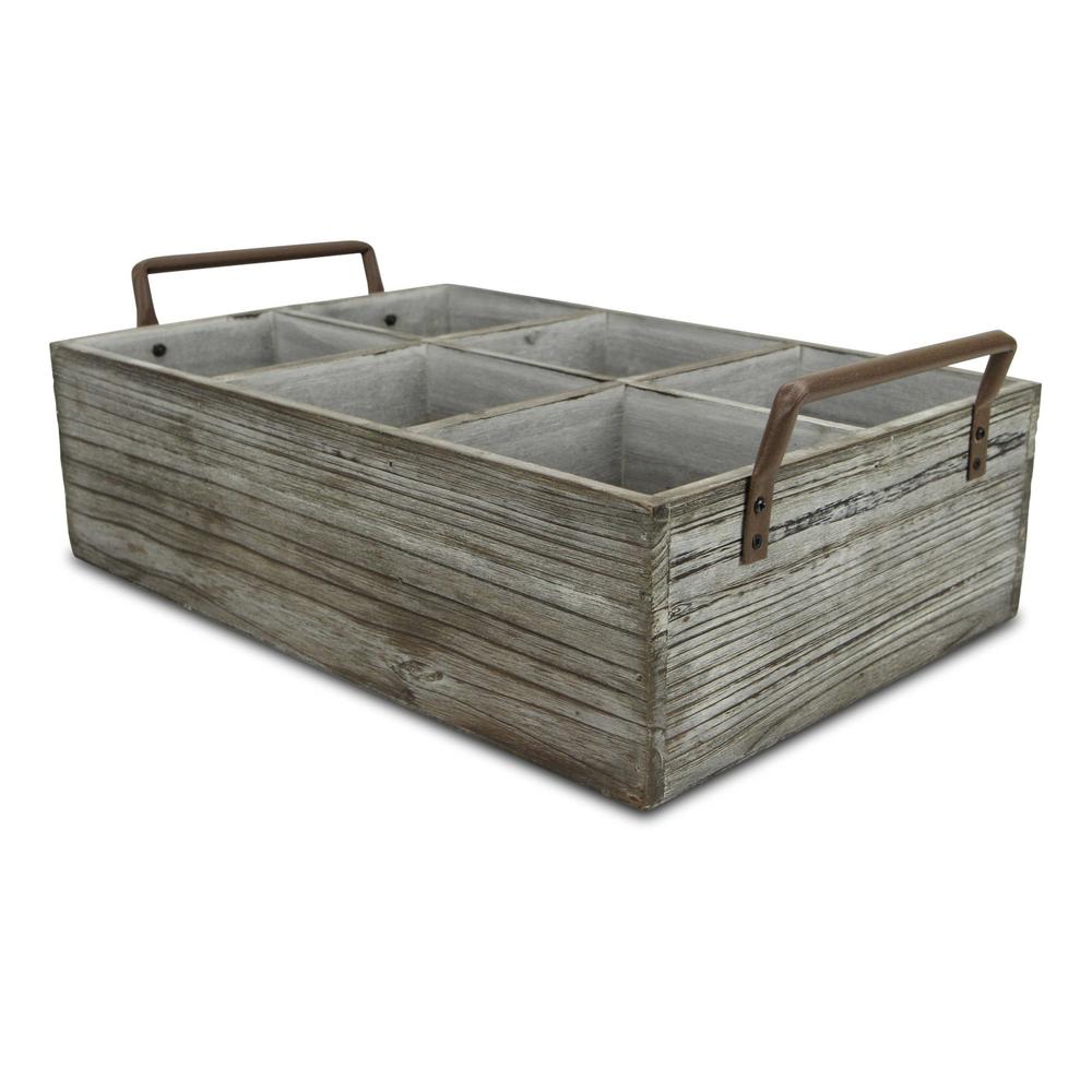 Rustic Graywash Six Slot Wooden Caddy. Picture 4