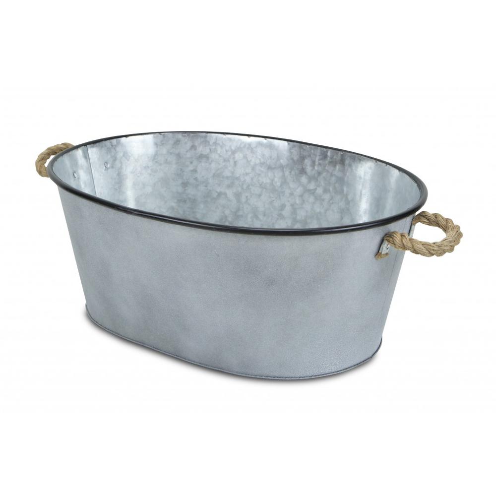 Farmhouse Silver Metal Bucket with Rope Handles Gray. Picture 2