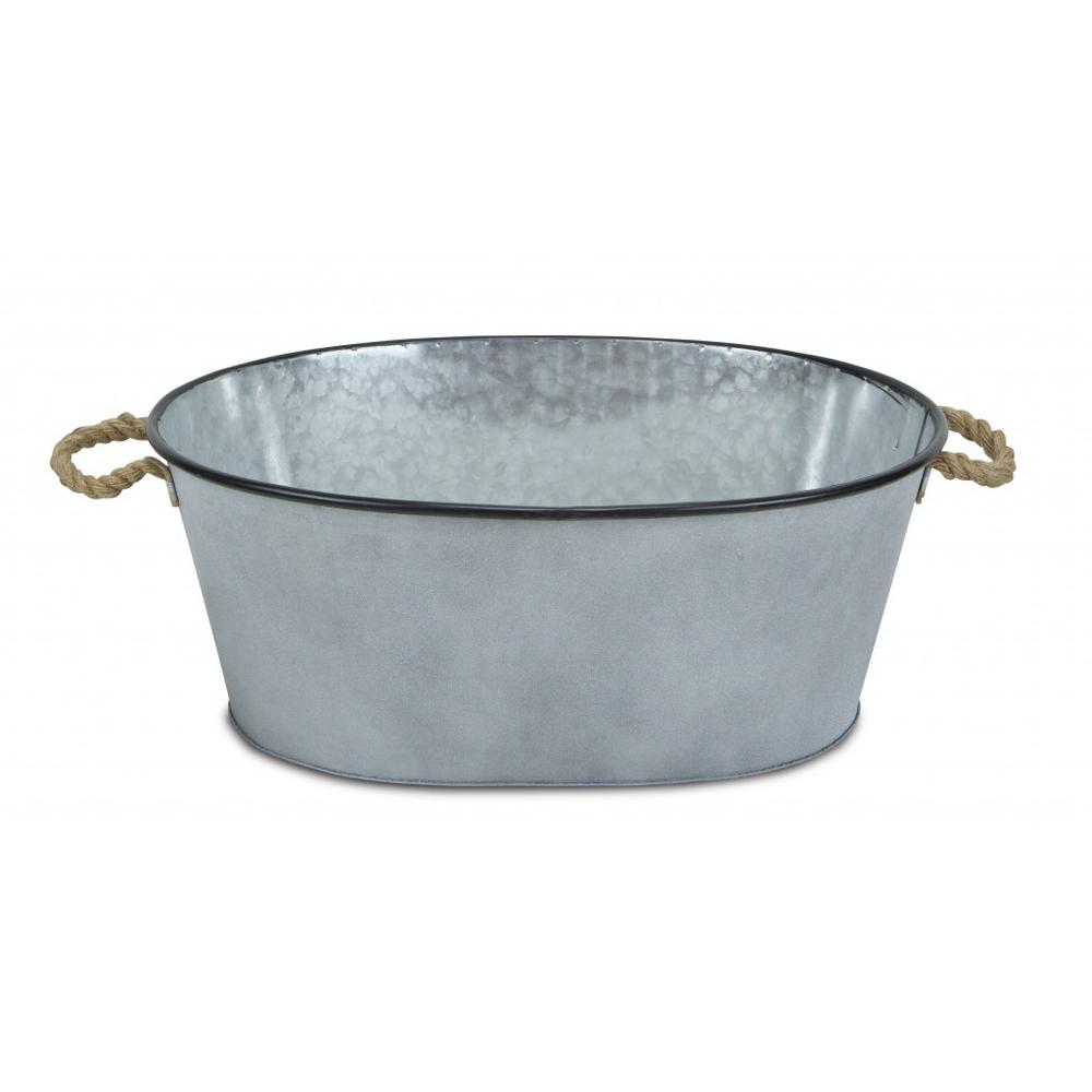 Farmhouse Silver Metal Bucket with Rope Handles Gray. Picture 3