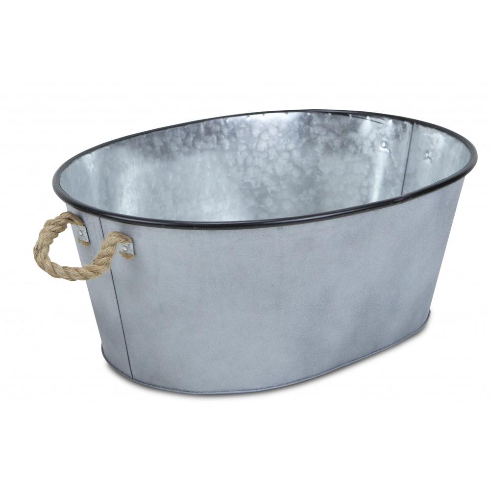 Farmhouse Silver Metal Bucket with Rope Handles Gray. Picture 4