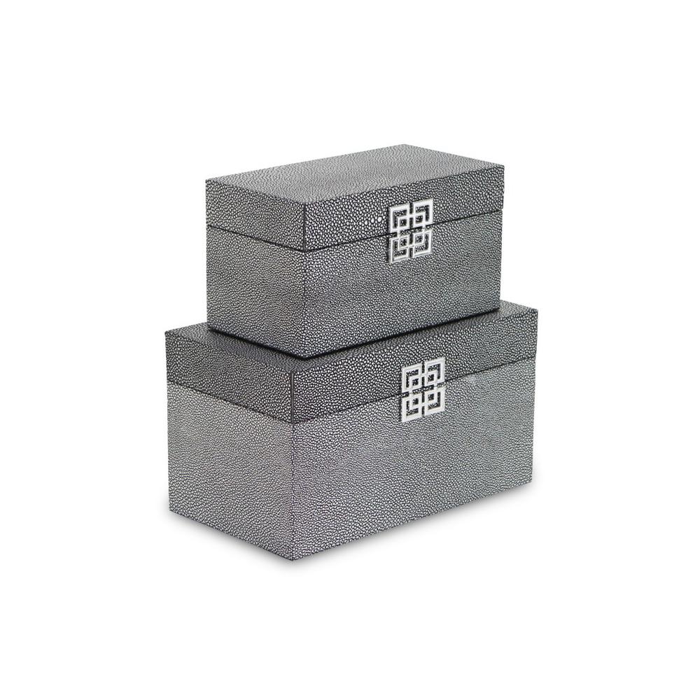 Set of Two Gray Wooden Boxes Gray. Picture 1