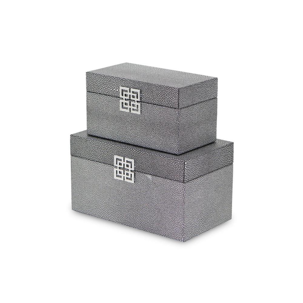 Set of Two Gray Wooden Boxes Gray. Picture 2