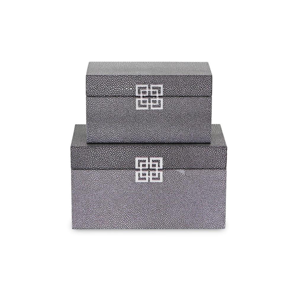 Set of Two Gray Wooden Boxes Gray. Picture 3