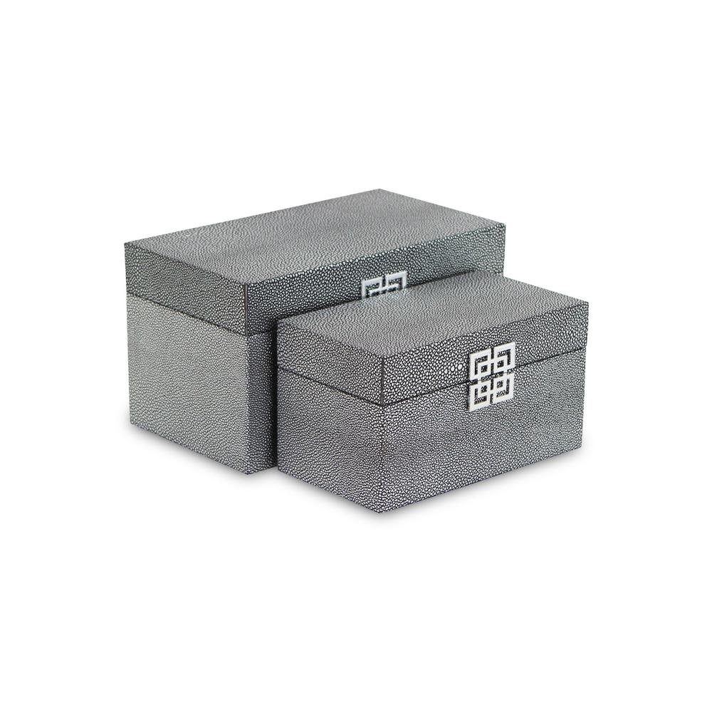 Set of Two Gray Wooden Boxes Gray. Picture 4