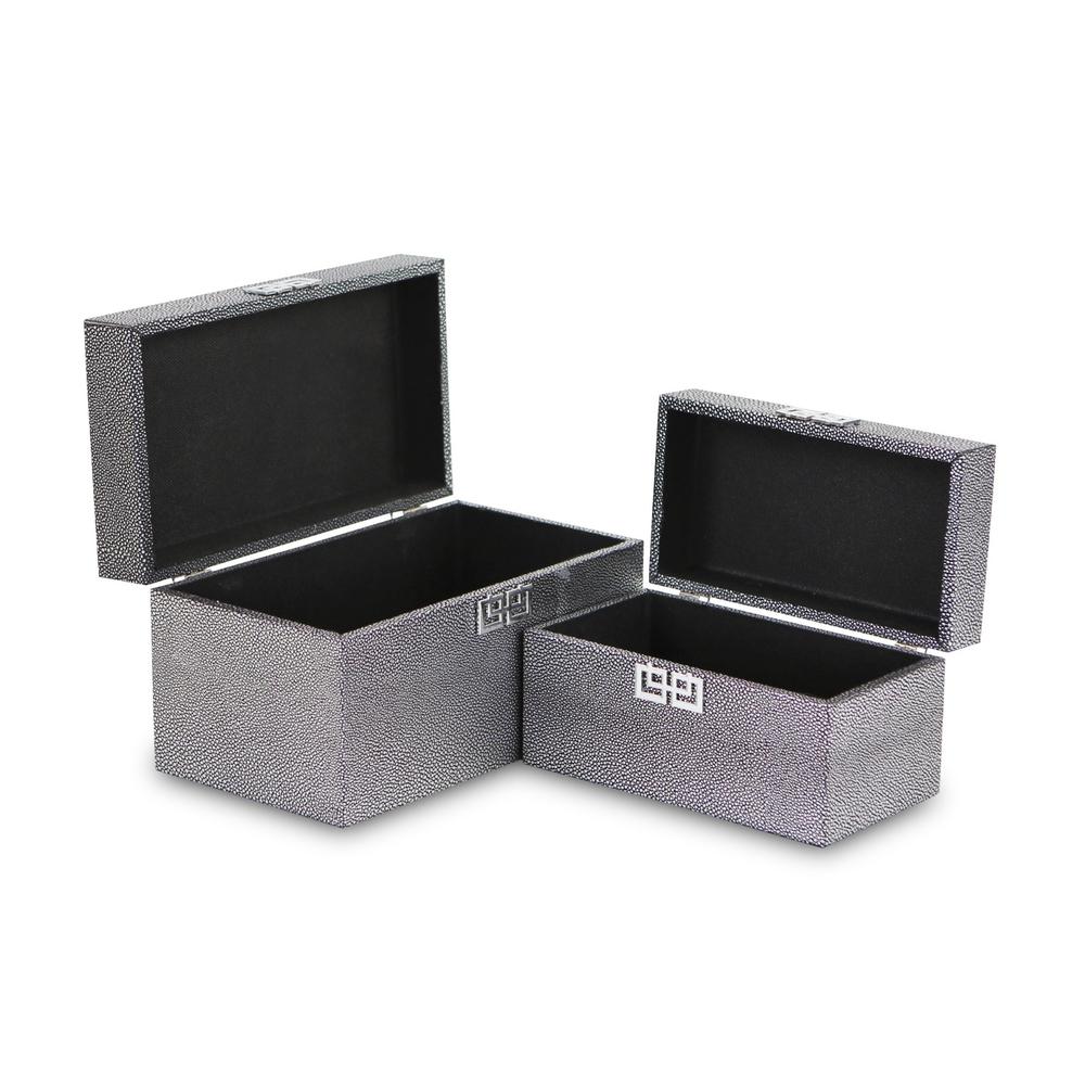 Set of Two Gray Wooden Boxes Gray. Picture 6