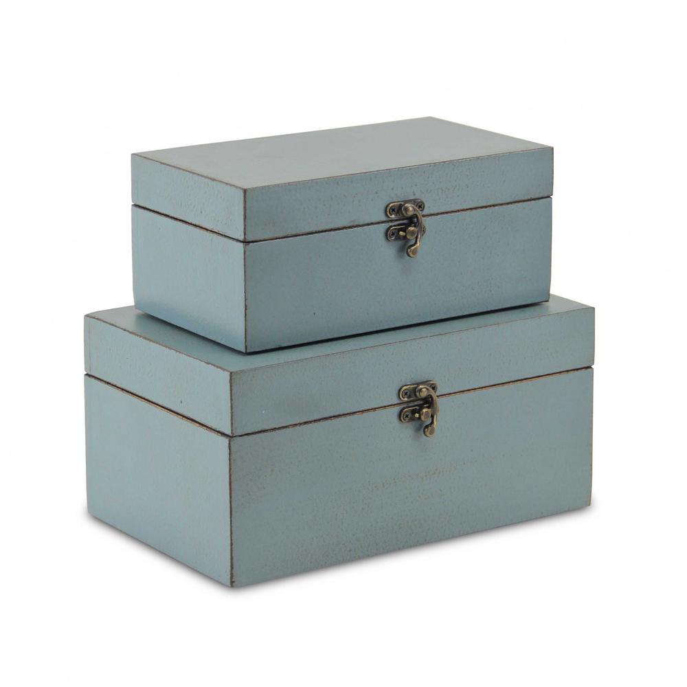 Set of Two Pale Blue Wooden Storage Boxes Blue. The main picture.