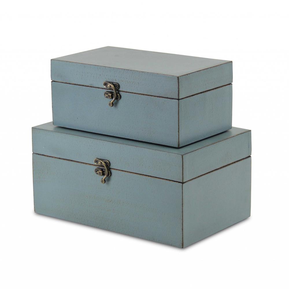 Set of Two Pale Blue Wooden Storage Boxes Blue. Picture 2