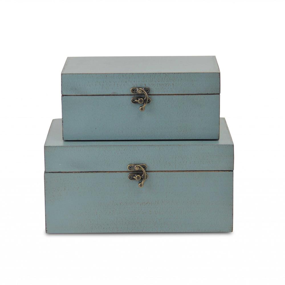 Set of Two Pale Blue Wooden Storage Boxes Blue. Picture 3