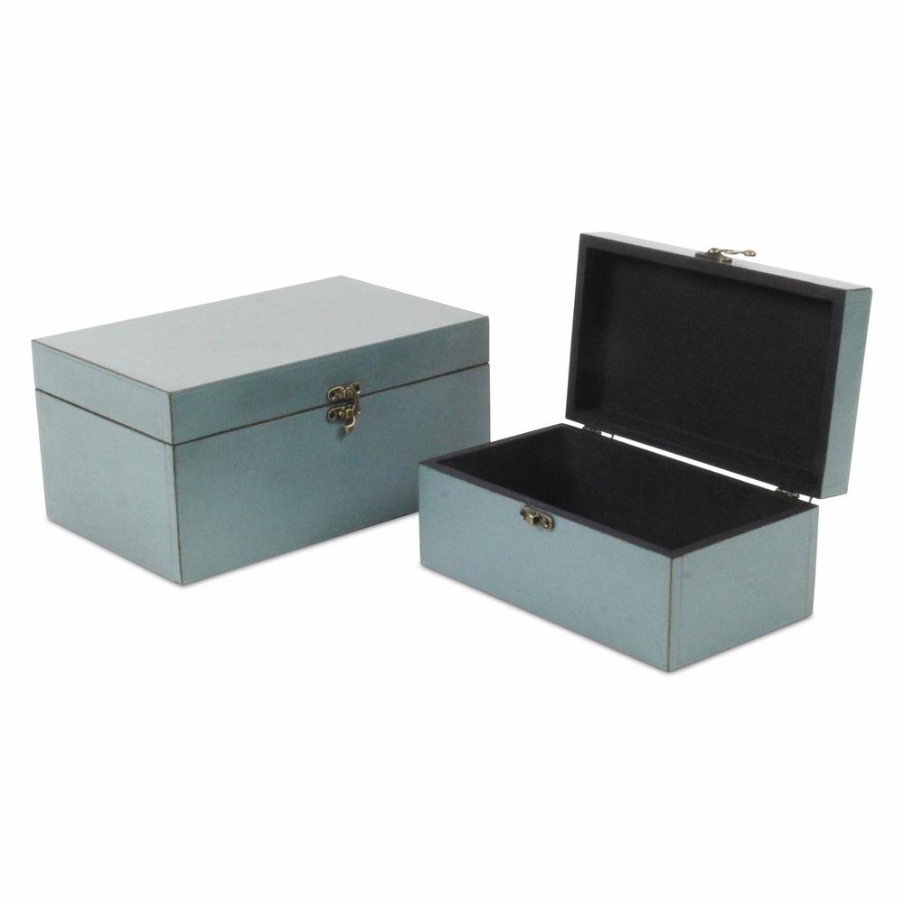Set of Two Pale Blue Wooden Storage Boxes Blue. Picture 4