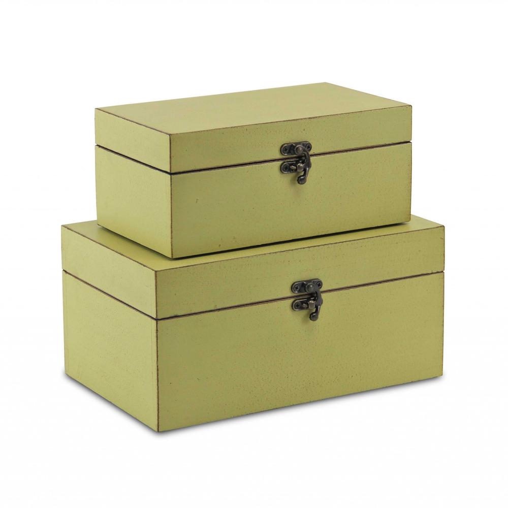 Set of Two light Green Wooden Storage Boxes. Picture 1