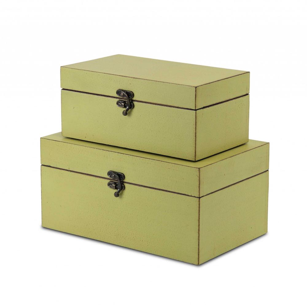 Set of Two light Green Wooden Storage Boxes. Picture 2