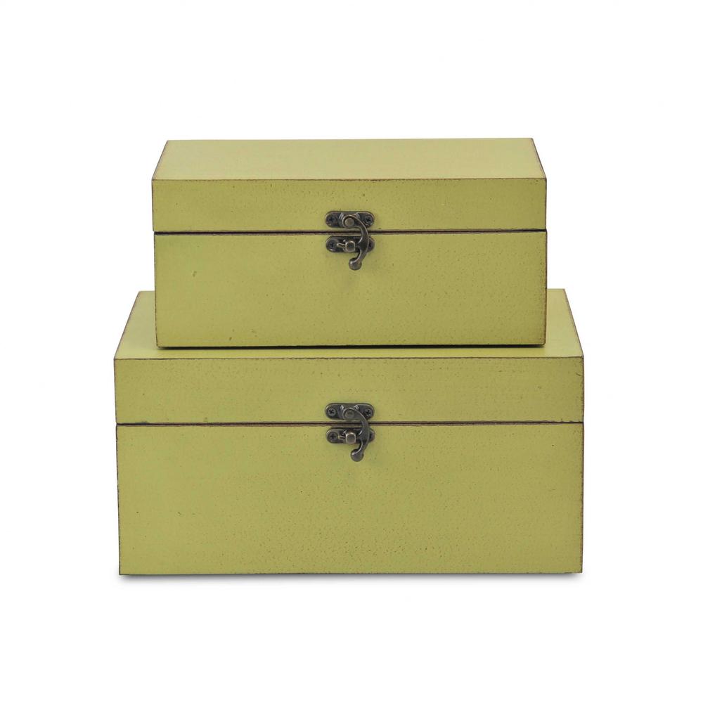Set of Two light Green Wooden Storage Boxes. Picture 3