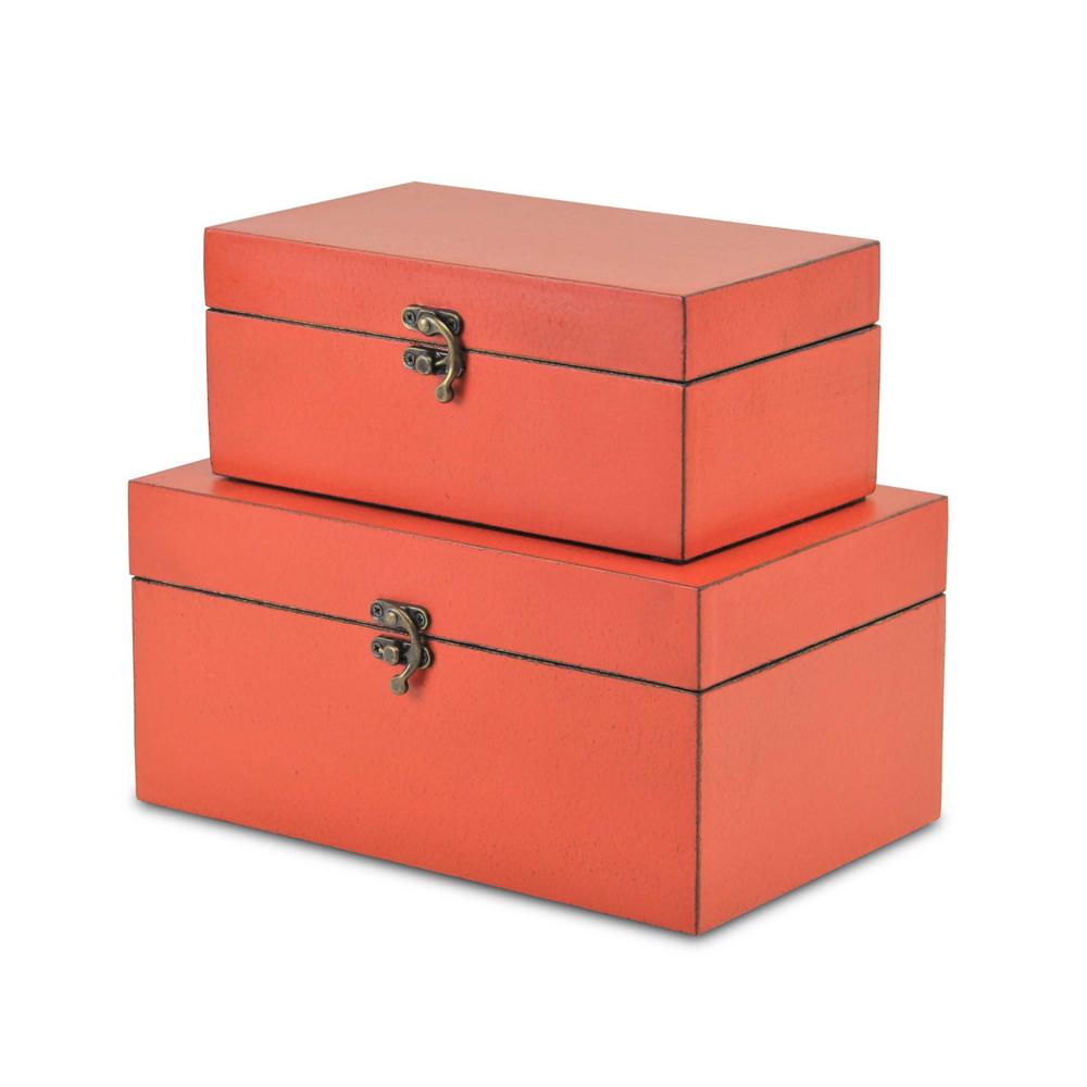 Set of Two Coral Wooden Storage Boxes. Picture 2