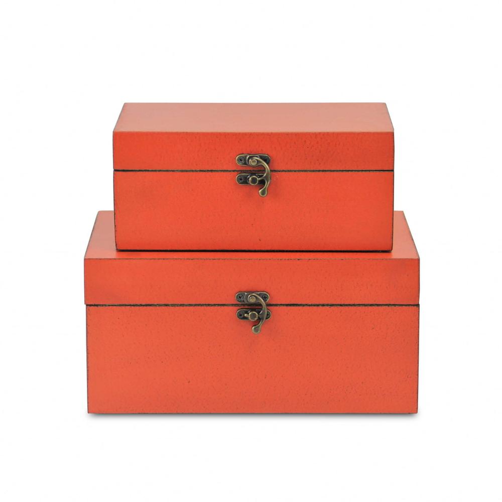 Set of Two Coral Wooden Storage Boxes. Picture 3