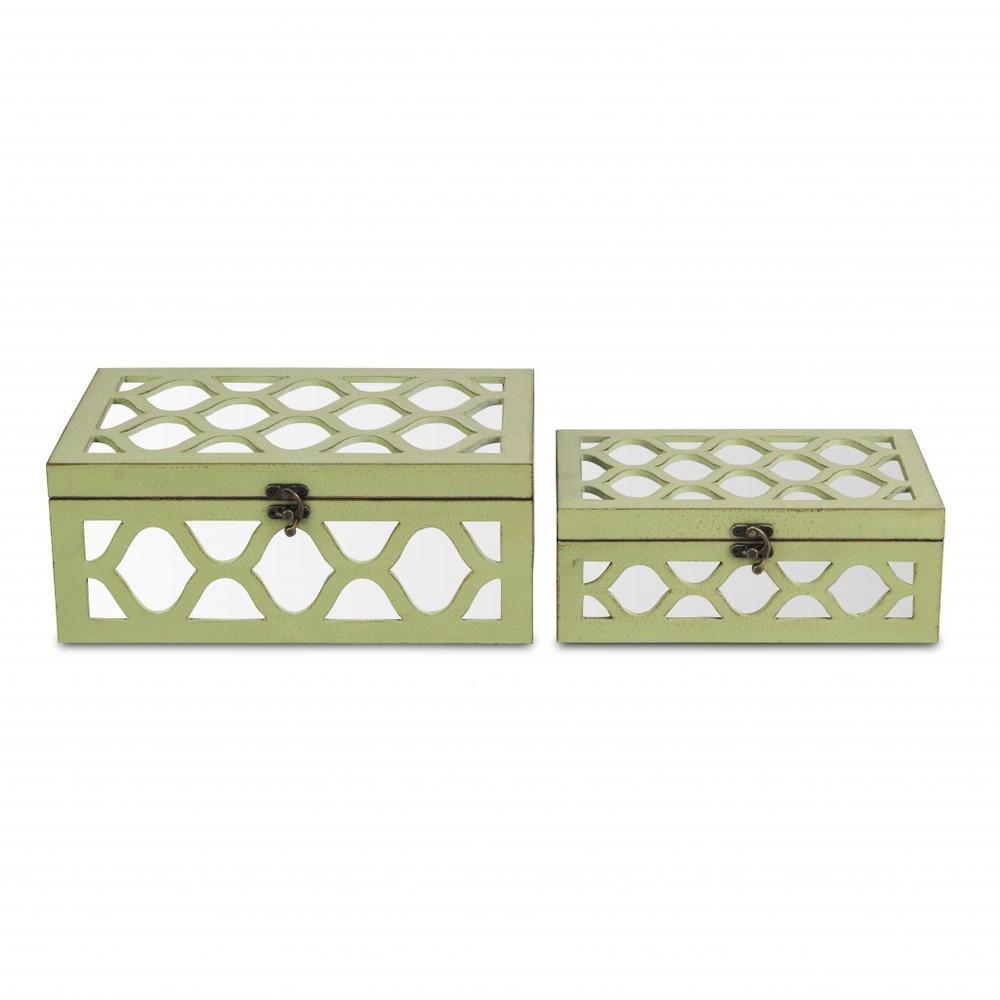 Set of Green Quatrefoil Mirror Jewelry Storage Boxes Green. Picture 3