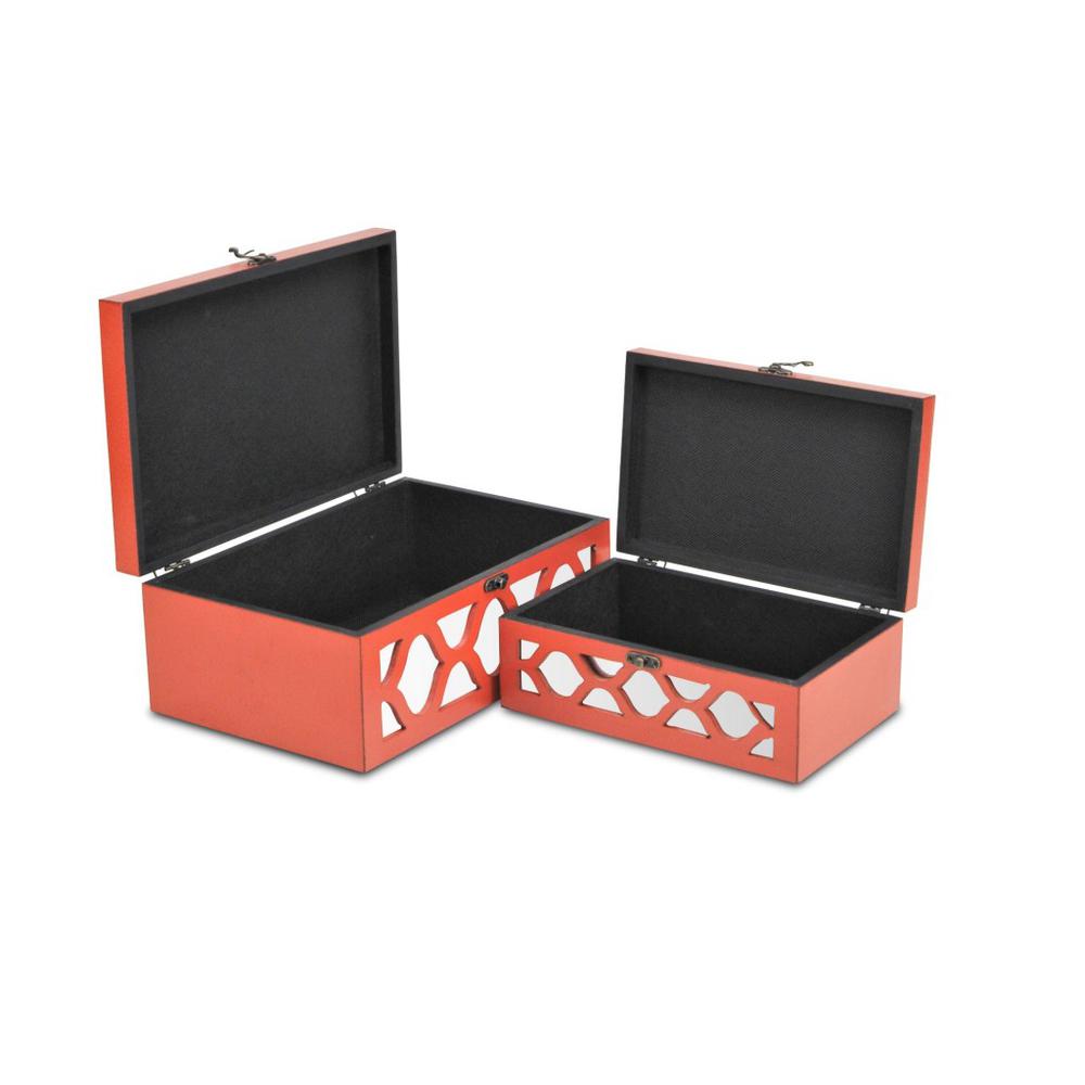 Set of Coral Quatrefoil Mirror Jewelry Storage Boxes. Picture 5