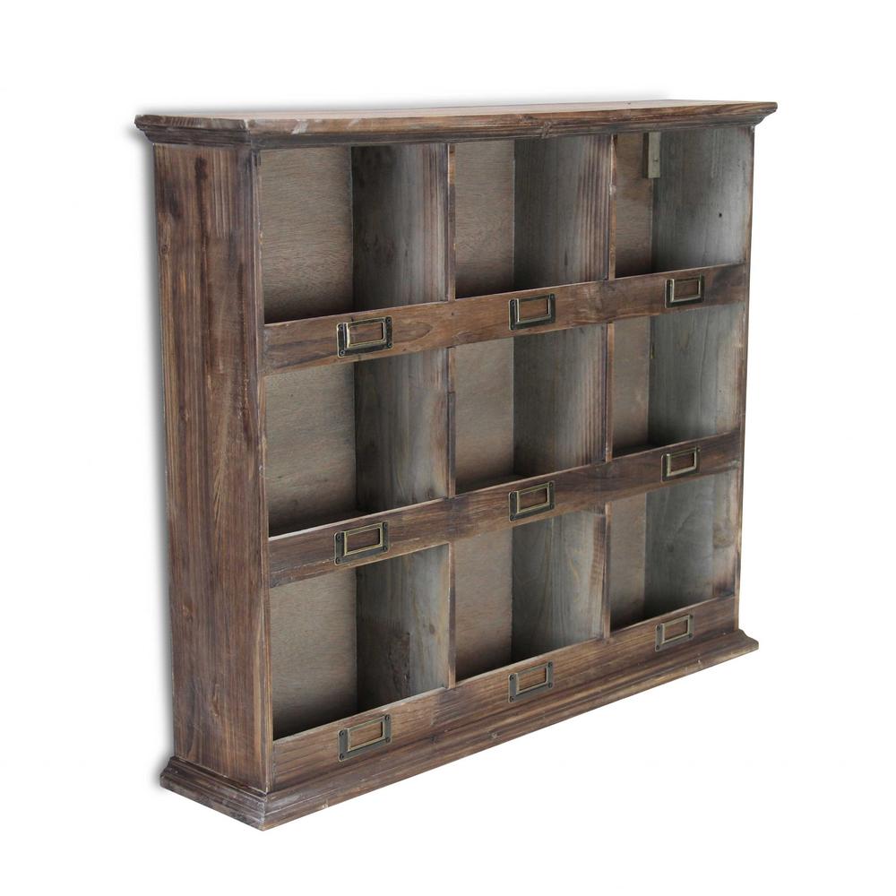 Rustic Nine Slot Wooden Open Wall Cabinet Brown. Picture 1