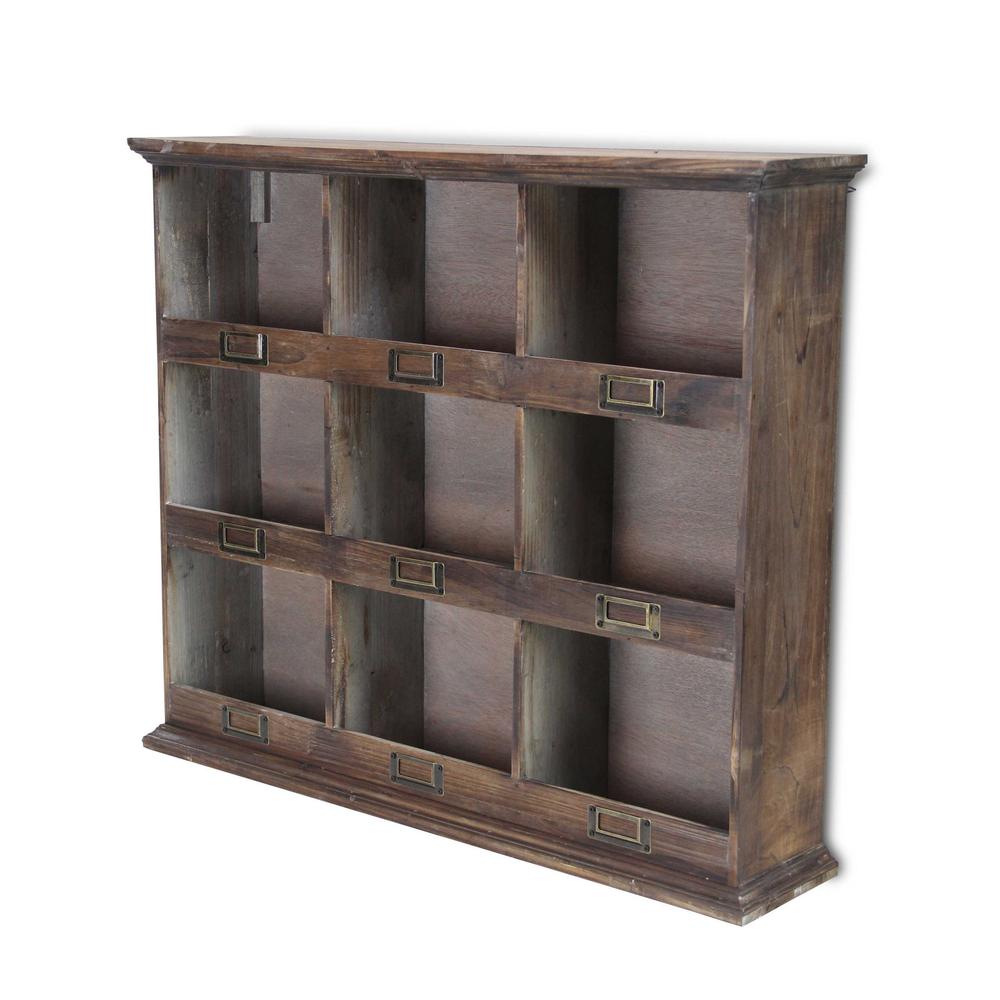Rustic Nine Slot Wooden Open Wall Cabinet Brown. Picture 2