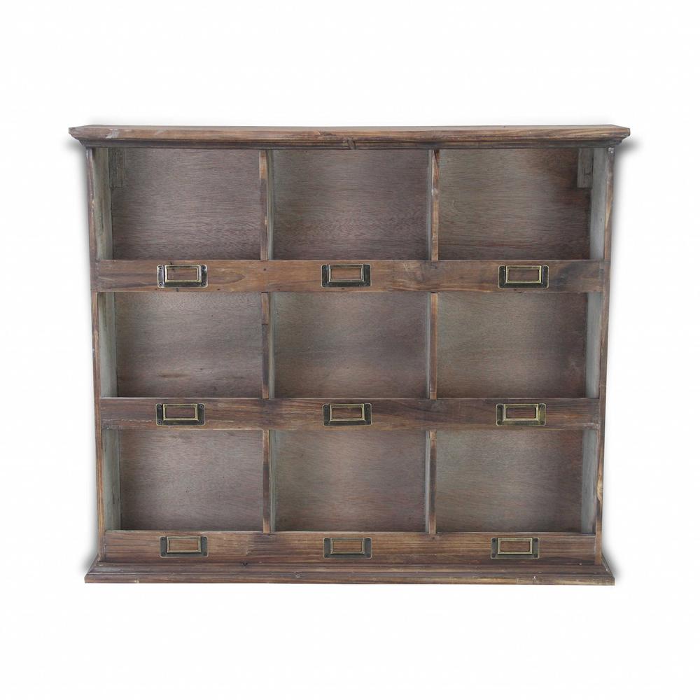 Rustic Nine Slot Wooden Open Wall Cabinet Brown. Picture 3