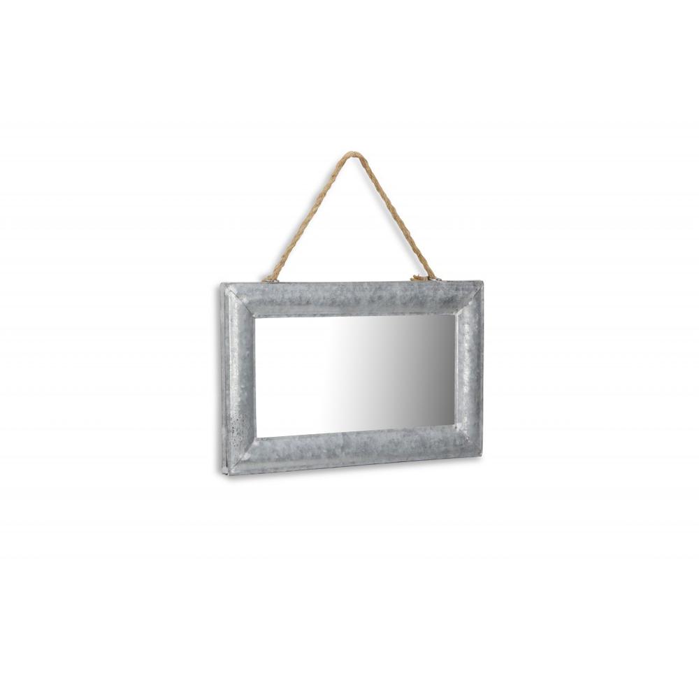 Galvanized Metal Hanging Mirror Silver. Picture 1