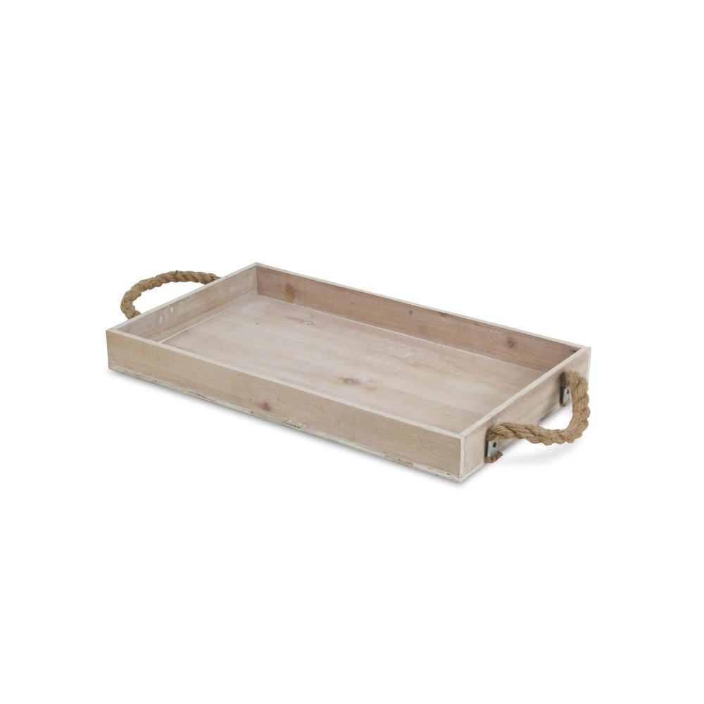 Light Gray Wooden Tray with Rope Handles White. Picture 2