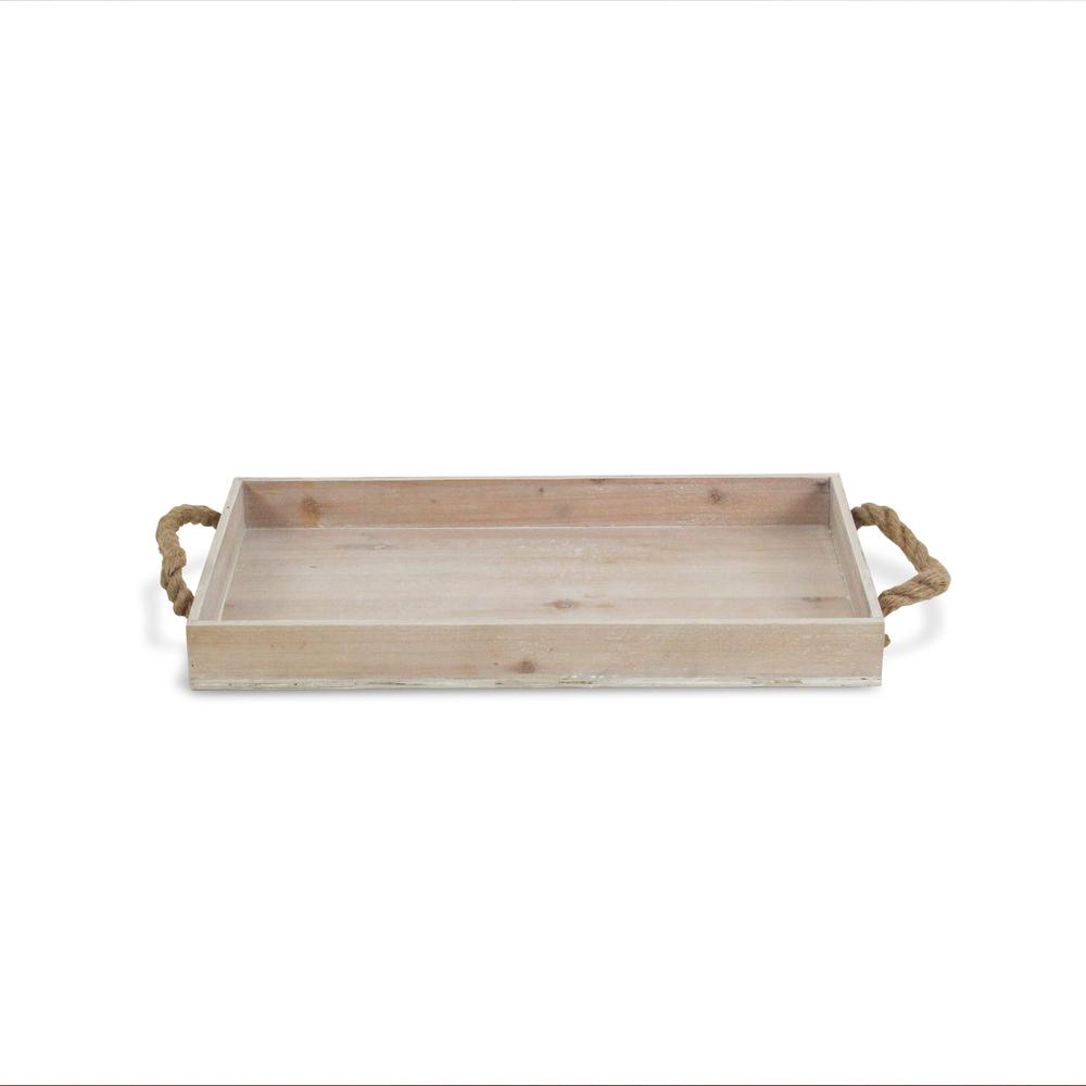 Light Gray Wooden Tray with Rope Handles White. Picture 3
