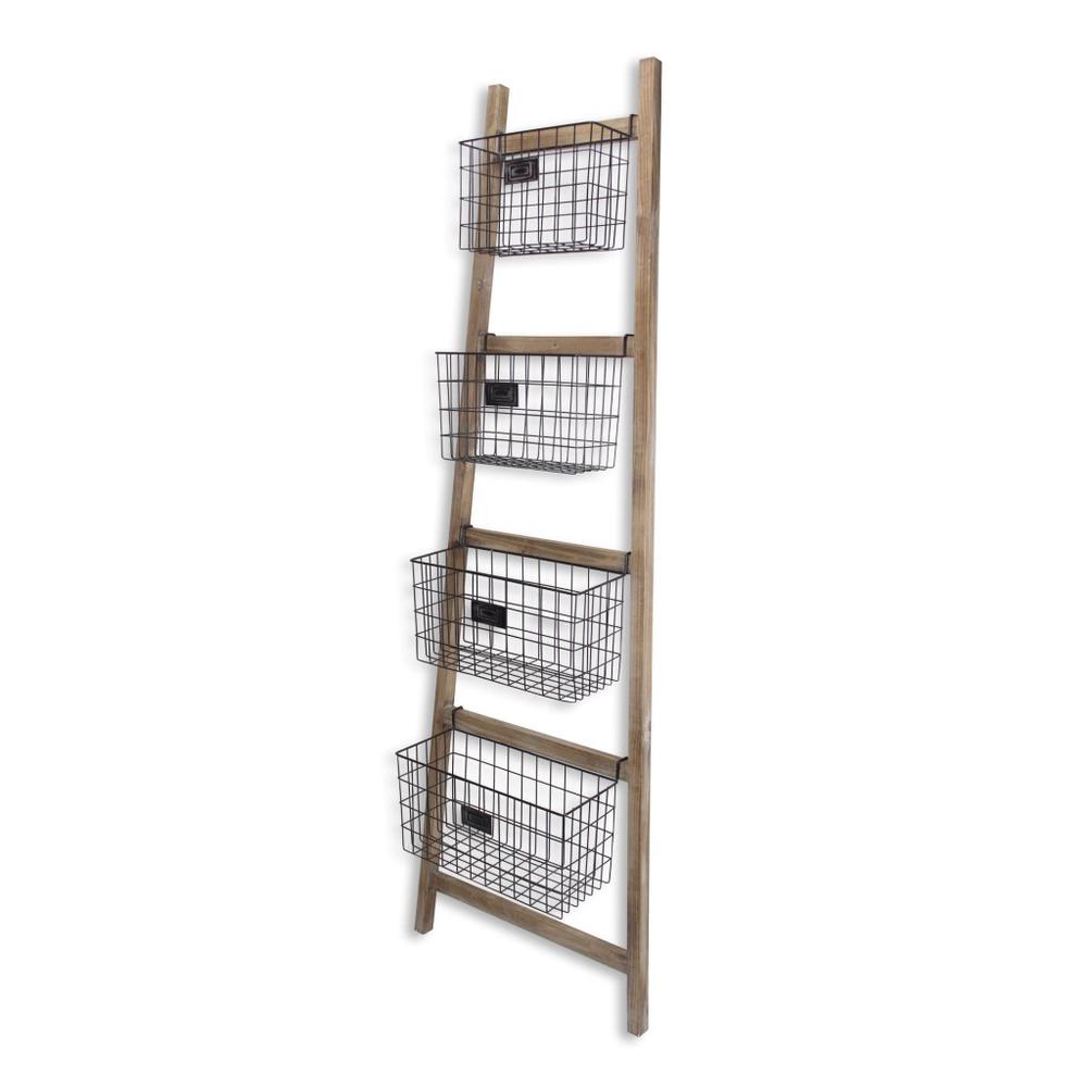 Wooden Ladder Storage Piece with 4 Baskets. Picture 2