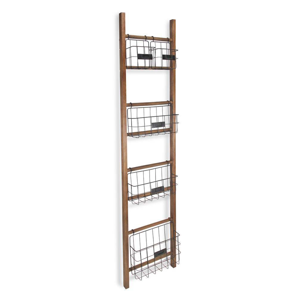 Natural Wood Storage Shelf with 5 Baskets Brown. Picture 1
