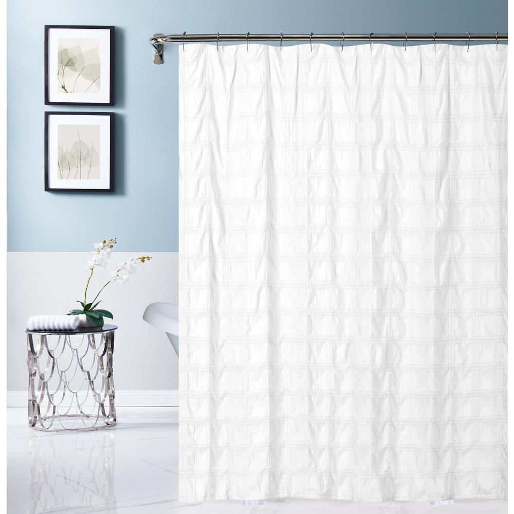 White Modern Crinkle Shower Curtain. Picture 1