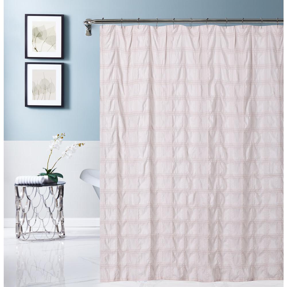 Pale Pink Modern Striped Crinkle Shower Curtain. Picture 1