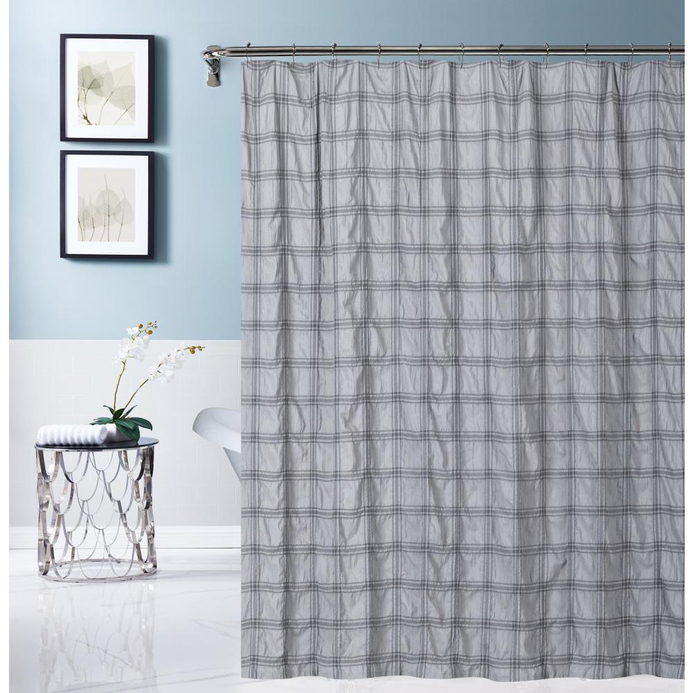Gray Modern Striped Crinkle Shower Curtain. Picture 2