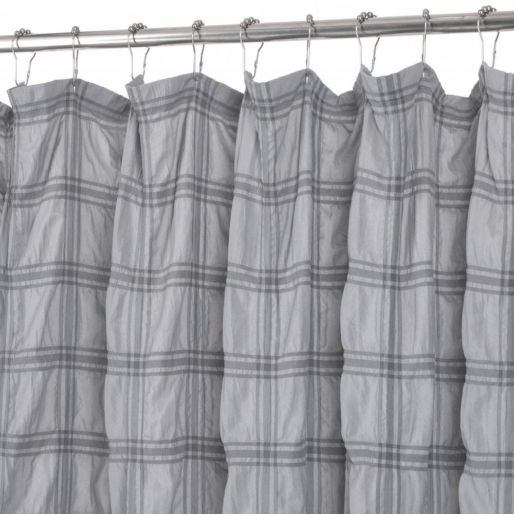 Gray Modern Striped Crinkle Shower Curtain. Picture 3