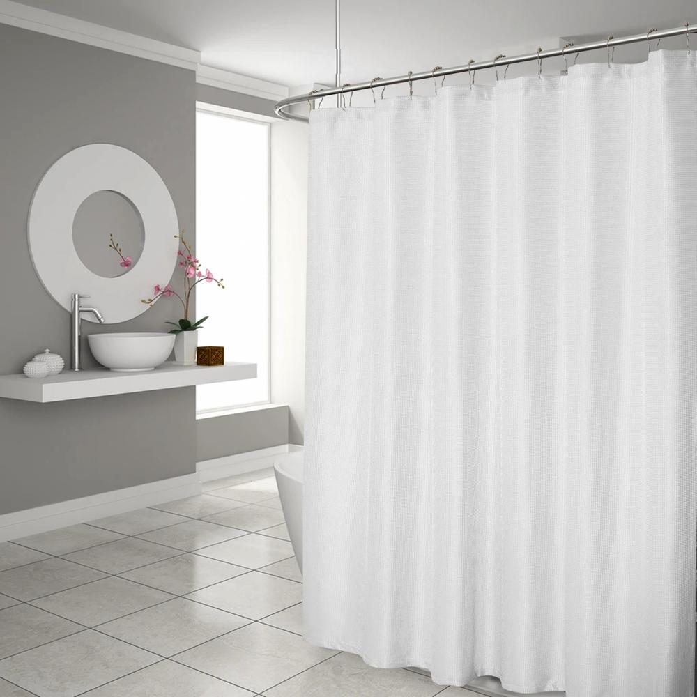 Luxurious White Waffle Weave Shower Curtain. Picture 1