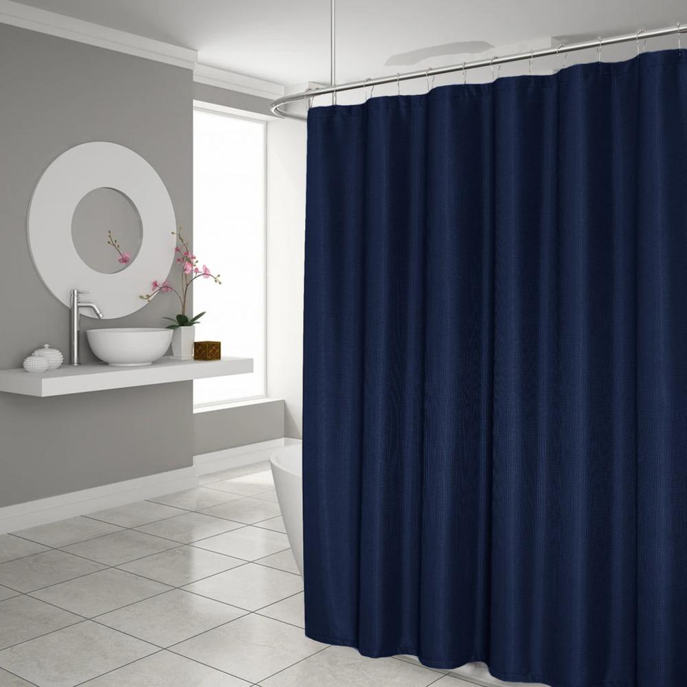 Luxurious Navy Waffle Weave Shower Curtain. Picture 1