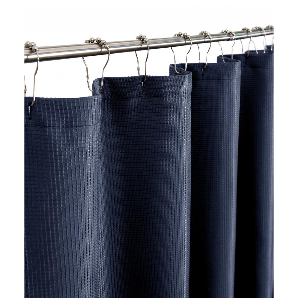 Luxurious Navy Waffle Weave Shower Curtain. Picture 2
