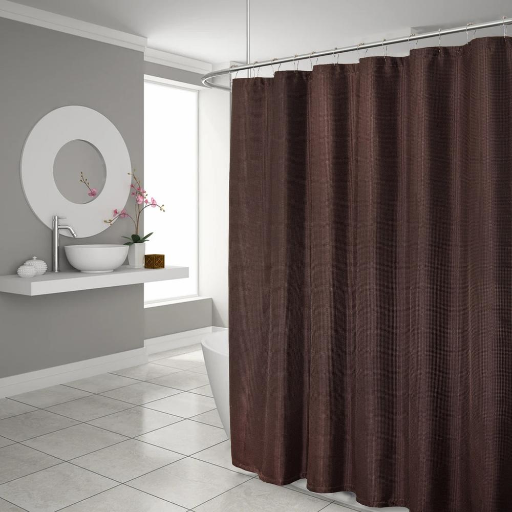 Luxurious Brown Waffle Weave Shower Curtain. Picture 1