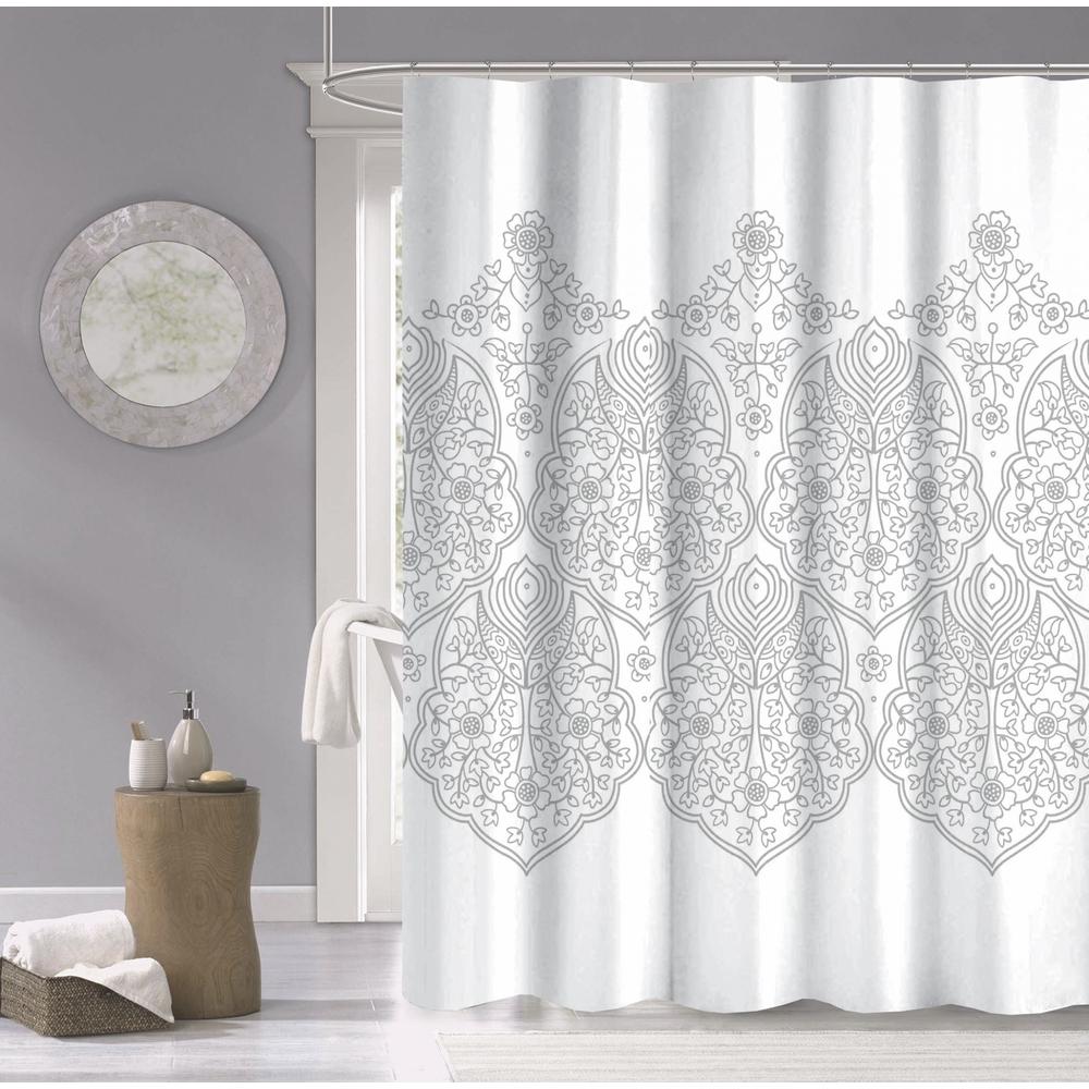 Silver Decorative Medallion Shower Curtain. Picture 1