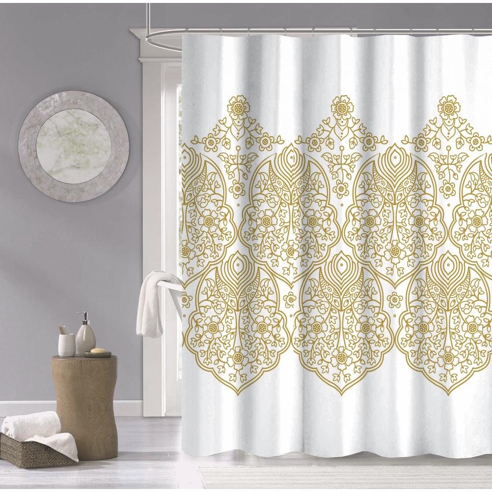 Gold Decorative Medallion Shower Curtain. Picture 1