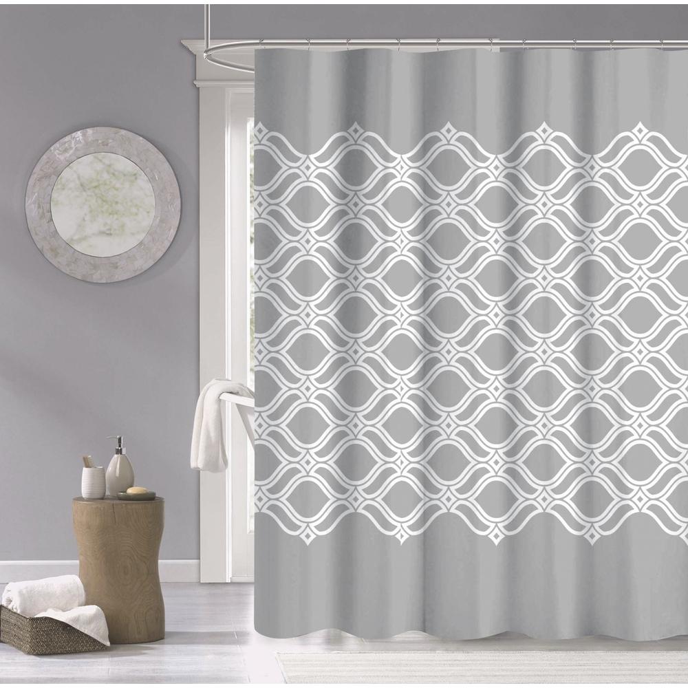 Gray and White Printed Lattice Shower Curtain. Picture 1