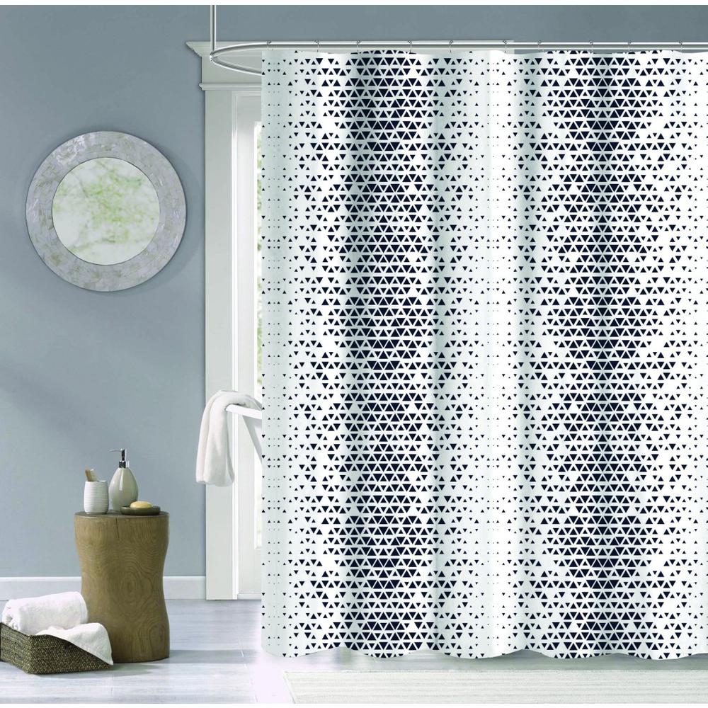 Navy and White Geo Illusion Shower Curtain. Picture 3