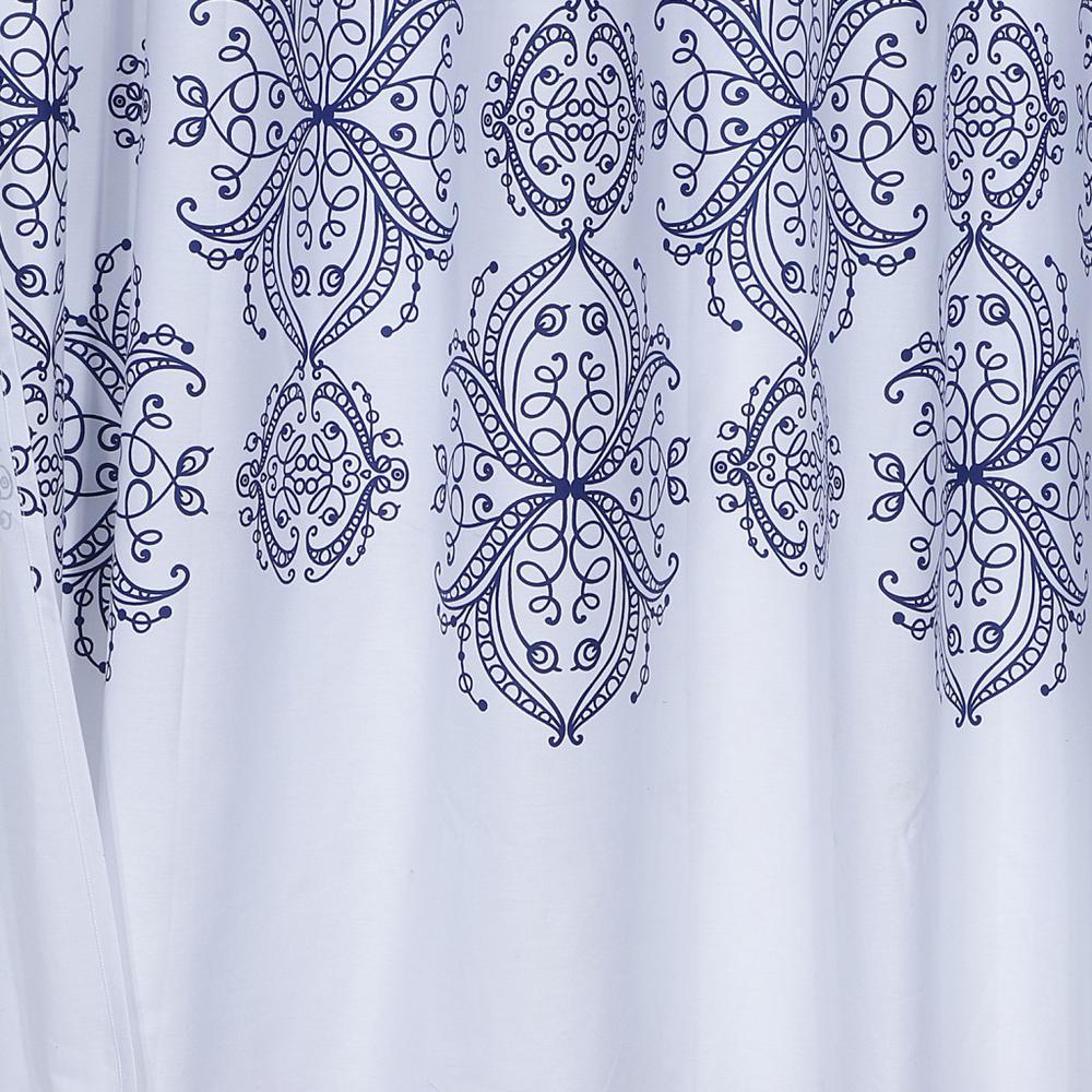 Navy and White Decorative Shower Curtain. Picture 2