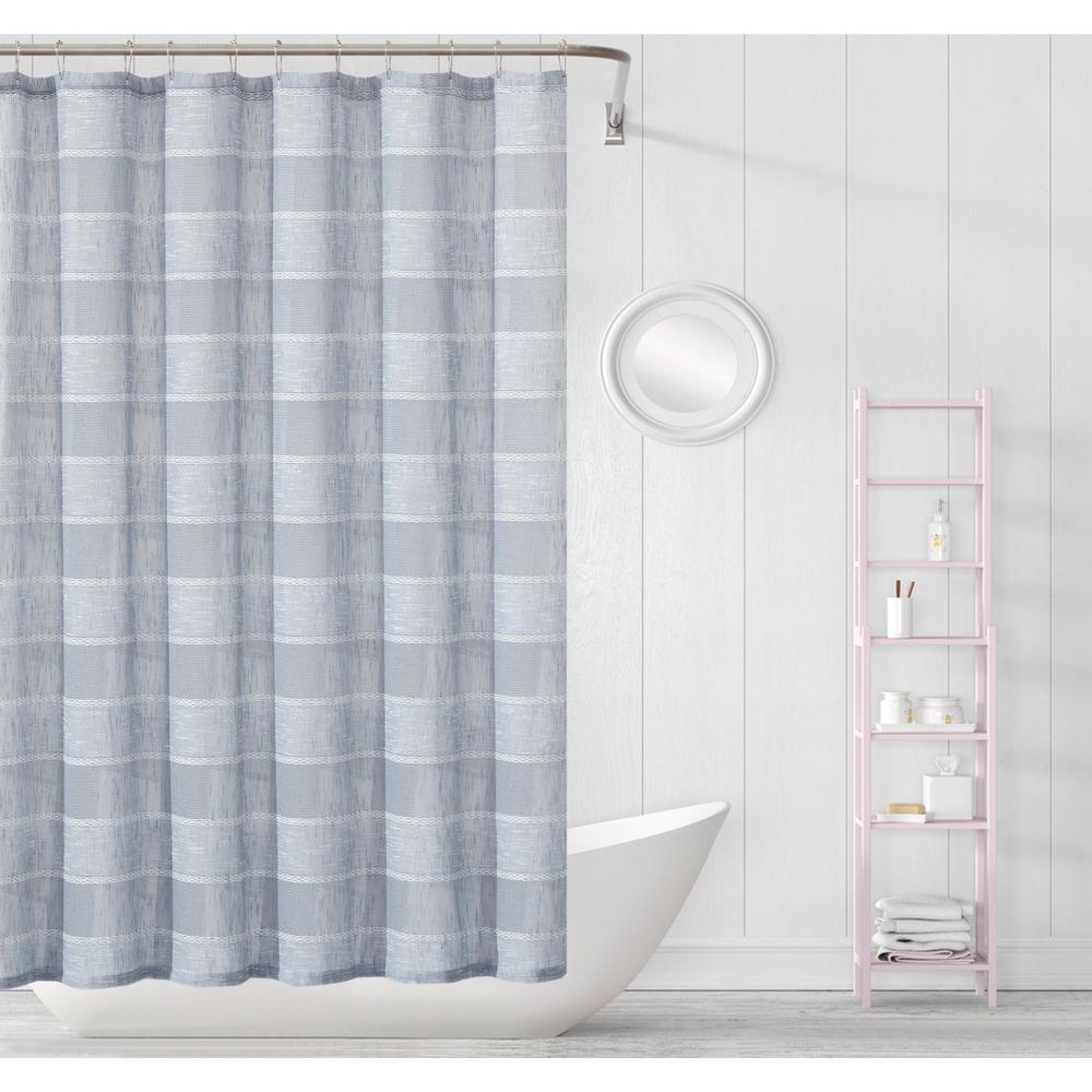 Silver Striped Embroidered Shower Curtain. Picture 1