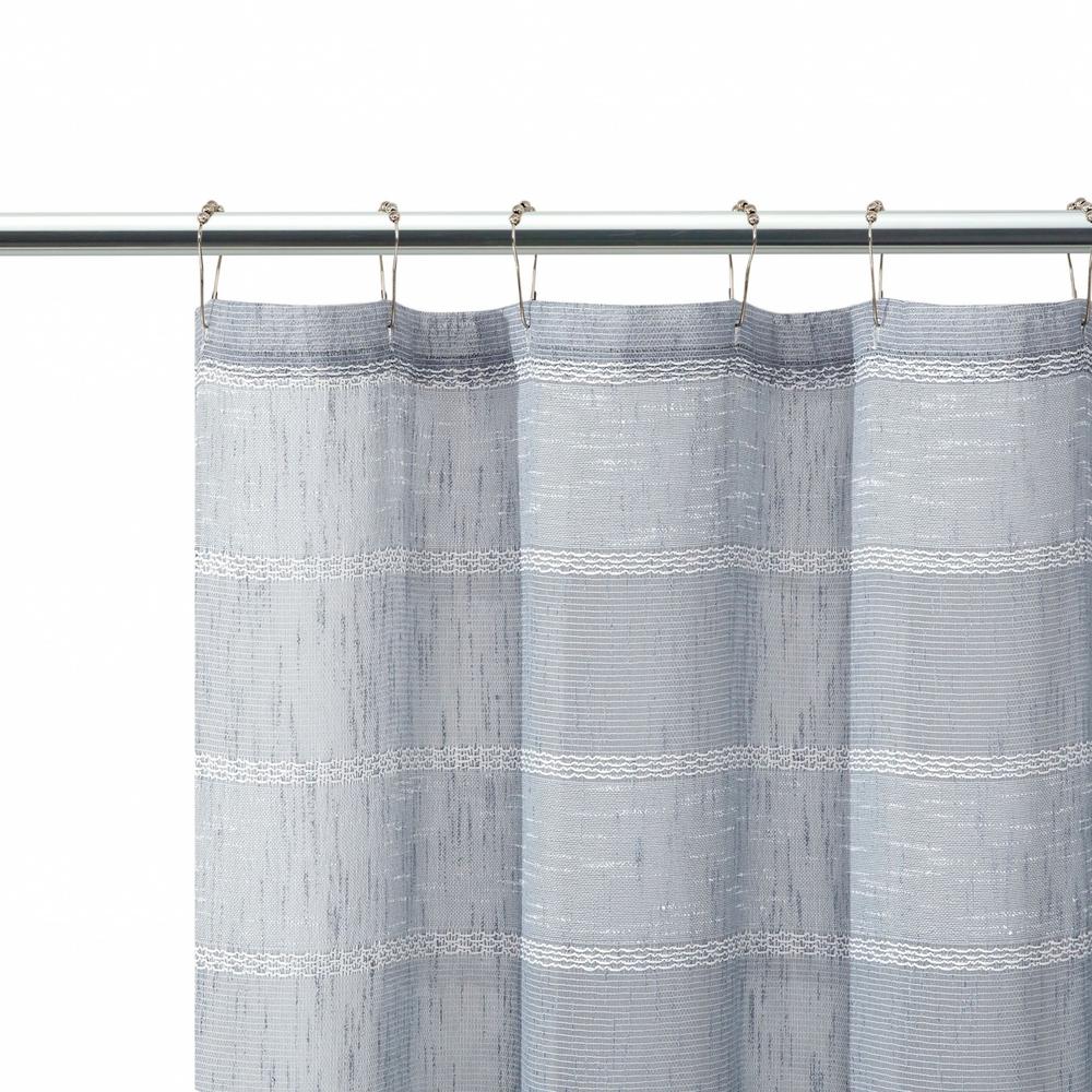 Silver Striped Embroidered Shower Curtain. Picture 2